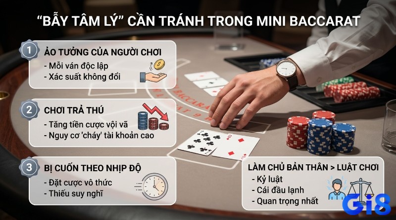 Bẫy tâm lý cần tránh, ảo tưởng người chơi, chơi trả thù, bị cuốn theo nhịp độ, thể hiện kỷ luật và cái đầu lạnh trên bàn cược